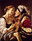 A Luteplayer Carousing With A Young Woman Holding A Roemer by Hendrick Terbrugghen